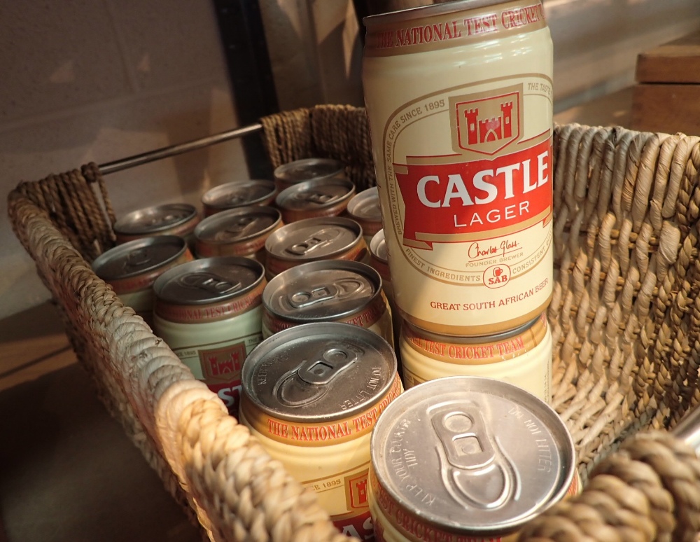 Fifteen South African brewery beer cans empty but sealed featuring Cricketers