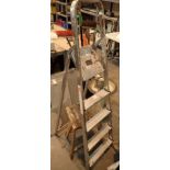 Set of five step aluminium ladders and three step wooden pioneer ladders