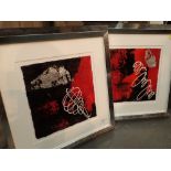 Pair of framed art pieces by Annemette Hyllborg Denmark CONDITION REPORT: The
