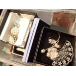 Collection of predominantly boxed costume jewellery and two modern pocket watches