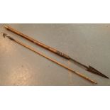 Hand forged African arrow blade L: 5 cm shaft L: 35 cm and a further arrow blade