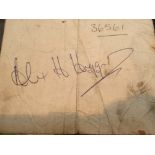 Alex Higgins autograph on a 1974 exhibition ticket