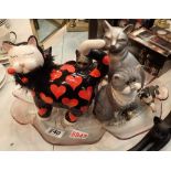 Large decorative dish and a collection of cat figurines