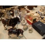 Quantity of ceramic animals birds and figurines and glassware