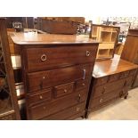 Stag dressing table with back mirror and a chest of two long over three short over two long drawers