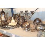 Quantity of mixed silver plate teapot jug tray etc