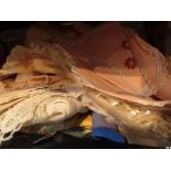 Box of linen lace embroidery etc