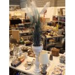 Lamp and a white raised planter with faux elephant grass CONDITION REPORT: The