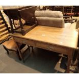 Oak console table with two drawers and a small dropleaf occasional table