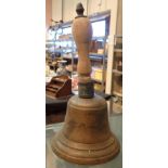 Vintage brass hand bell with oak handle
