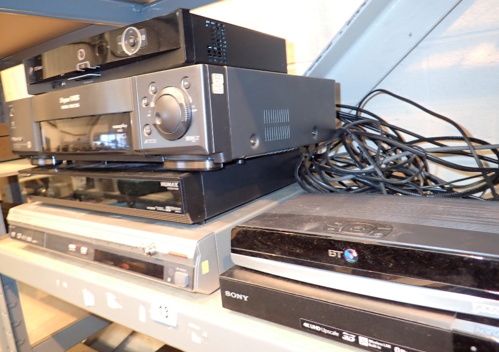 Mixed electrical lot to include a BT vision box Panasonic HV H5950 VHS player Humax free sat box