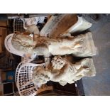 Two reconstituted stone statues H: 82 & 101 cm and two related plinths H: 45 & 63 cm