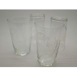 Four glasses etched with WWII military l