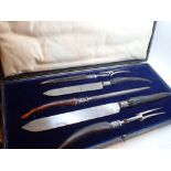 Boxed Victorian four piece antler handle