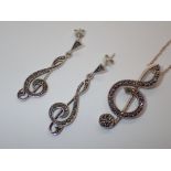 Silver marcasite earring and brooch set