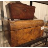 Walnut sewing box and a mahogany tea caddy