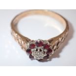 9ct gold diamond and ruby ring size T