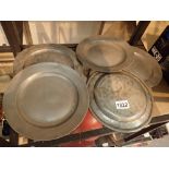 Five antique London pewter plates D: 23 cm