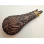 Copper and brass antique powder flask with laurel decoration