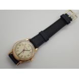 9ct gold cased vintage Rone wristwatch on a leather strap