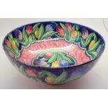 Maling lustre bowl decorated with pink yellow and blue tulips