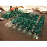 Suite of late Victorian green glass including ten hock ten large wine ten medium wine and 10 port