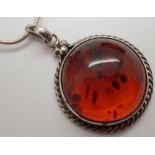 925 silver and amber circular pendant and chain