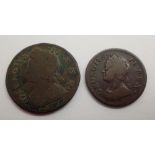 George II halfpennies 1738 and farthing 1757