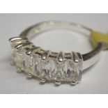 Silver emerald cut six stone ring size K 2.