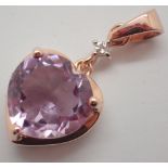 Silver rose gold plated amethyst heart pendant