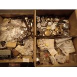 Three boxes of wristwatch and pocket watch parts