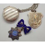 Silver locket silver religious pendant and silver Royal Army Service Corps badge