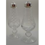 Matched pair of Waterford cut crystal glass salt and pepper marked to base silver plate screw tops