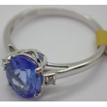 18ct white gold tanzanite and diamond ring size P / Q RRP £1200.