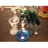 Quantity of glass to include Victorian green glass wine glasses cut glasses cut glass compote cut