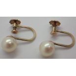 9ct gold and genuine pearl vintage screw on earrings