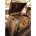 HMV gramophone with spare needles retailed by Gouldens Canterbury and quantity of 78 records