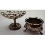 Hallmarked silver bonbon dish and a damaged silver salt 118g