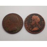 Two Charles II farthings 1675