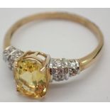 9ct gold citrine and diamond ring size S / T 2.