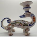 Tin glazed ceramic lizard candlestick L: 15 cm