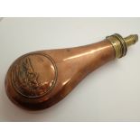 Copper and brass antique powder flask with pointer decoration