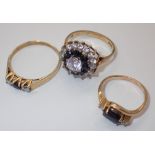 Three 9ct gold dress rings gross 6g