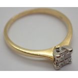 18ct yellow gold four diamond set ring approximately 0.25ct size Q 2.