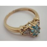 9ct gold blue topaz and diamond ring size N 2.