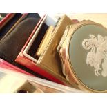Box of compacts including Wedgwood example