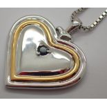 Sterling silver sapphire set heart pendant on sterling silver chain fully hallmarked