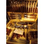 Box of mixed cutlery with teak handles