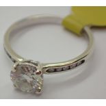 9ct white gold moissanite solitaire ring with stone set shoulders size L approximately 1ct