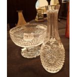 Waterford lismore cut glass crystal footed bowl marked to star cut base H: 14 cm D: 19 cm and a